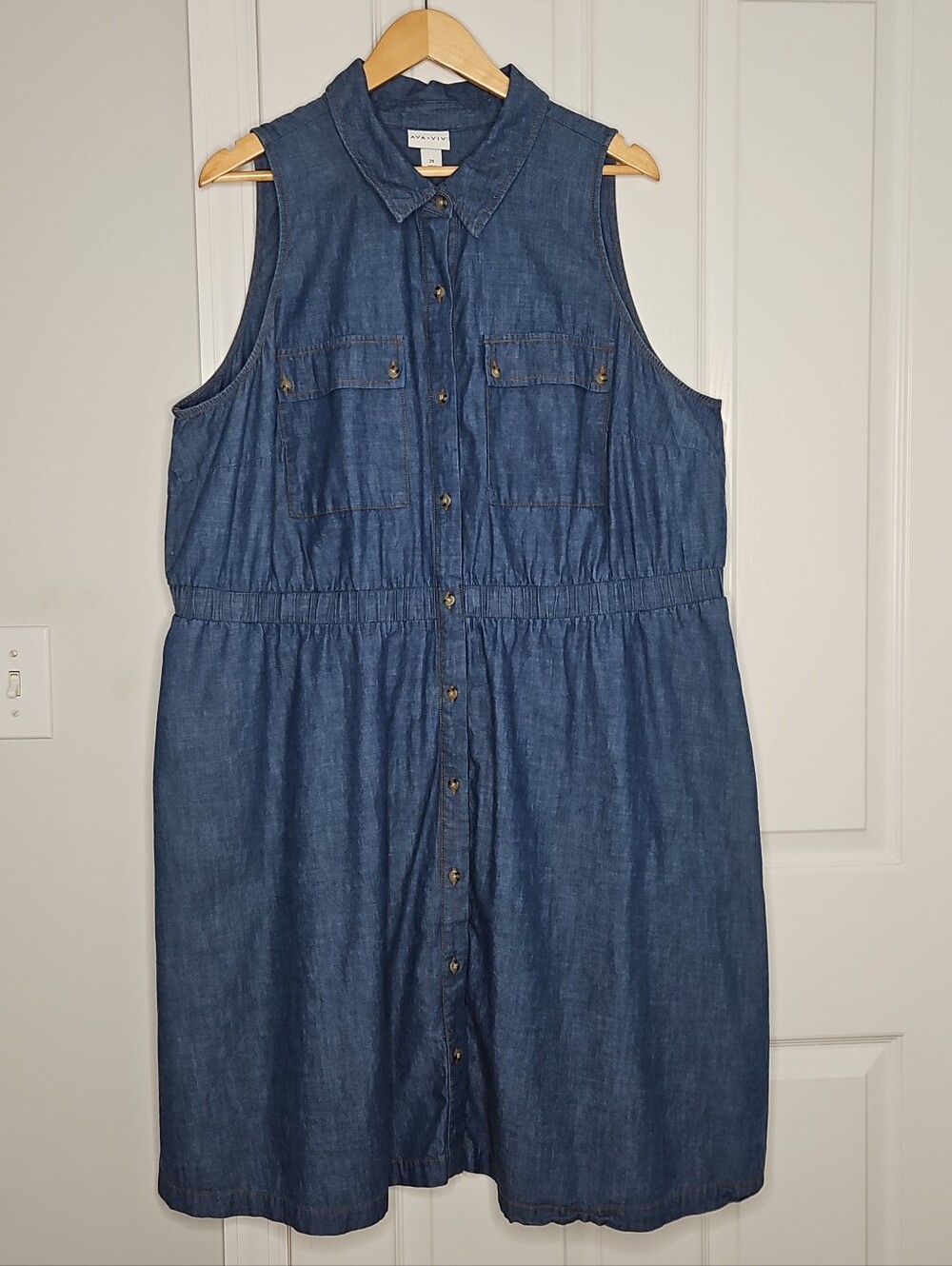 Ava & Viv Shirt Dress Womens 2X Blue Light Wash Sleeveless Chambray Button Front